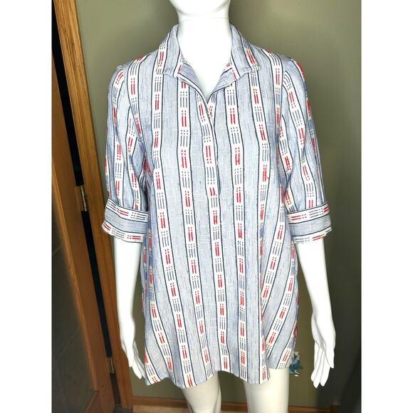 Tuckernuck Ikat Stripe Megan Shift Dress White Red Blue V-Neck Collar Mini XS - Picture 2 of 12